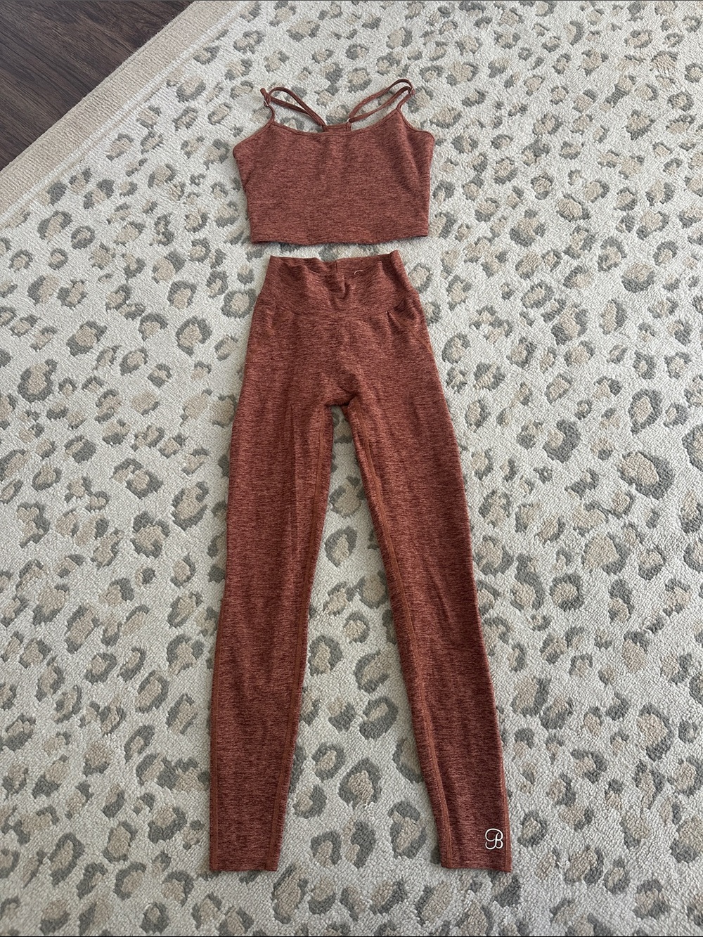 Heathered Brown h-Waisted Leggings + Long-Line Sports Bra Set